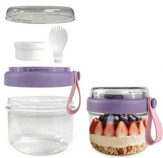 OEM Vaso Para Avena Nocturna, Vaso Para Yogur Para Llevar De 650 Ml, Vaso Port&aacute;til Con Caja Y Cuchara, Color Morado, Recipiente Reutilizable Almuerzo