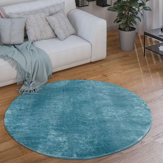 Paco Home Paco Home - Alfombra Redonda Sal&oacute;n Pelo Corto Moderna Mullida Lavable Monocolor Turquesa, &Oslash; 120 Cm Redon