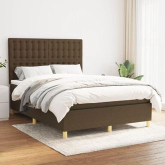 vidaXL Cama Box Spring Con Colch&oacute;n Tela Marr&oacute;n Oscuro 140x200 Cm Vidaxl