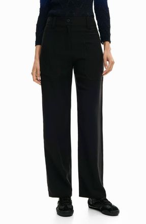 Desigual High Waist Straight Leg Pants in Black at Nordstrom, Size X-Small