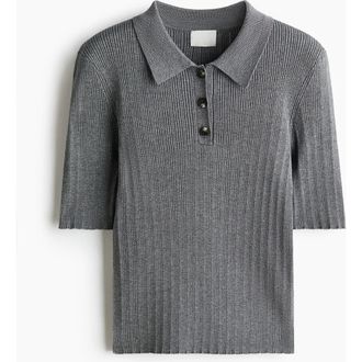 H&M Pointelle-knit Top in Gray Melange at Nordstrom, Size Xx-Large