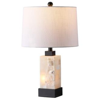 Jonathan Y Designs Eloise 23 Coastal Glam Alabaster/Metal LED Table Lamp in White/black at Nordstrom