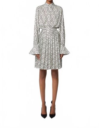 Nina Ricci All Over Logo Pleated Mini Skirt In Cream/noir