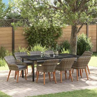 vidaXL Conjunto De Comedor De Jard&iacute;n 9 Pcs Gris Rat&aacute;n Sint&eacute;tico Vidaxl