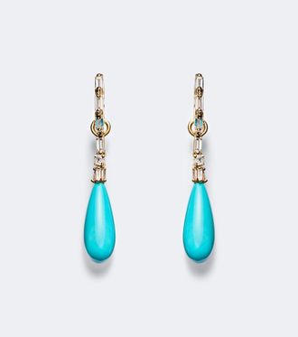 Suzanne Kalan Orecchini pendenti in oro 18kt con diamanti e turchesi