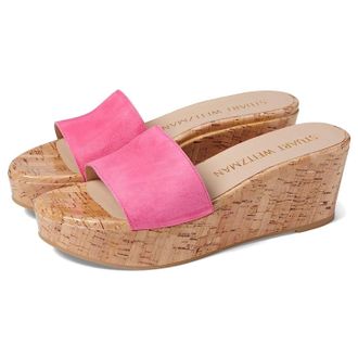 Stuart Weitzman Womens Stuart Weitzman Summer Sandals Pink Leather Slip On Wedge Heel HTAT493