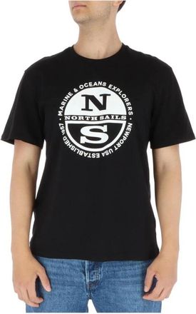 North Sails Grafische Print Katoenen T-shirt - Heren - T-shirts - Zwart - L - Katoen - Tops