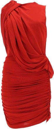 Magda Butrym Red Solid Round Neck Mini Dress