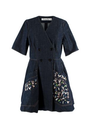 Dior Crystal Embroidered A-line Denim Dress Size L