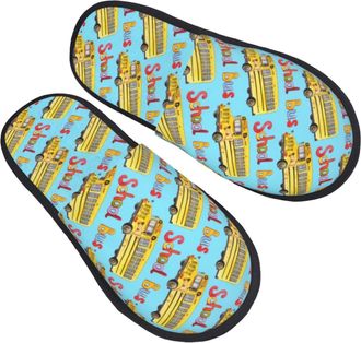 Generic Watercolor Yellow School Bus Men Women Shoes Slip On House Shoes Soft Slippers For Bedroom Winter Outdoor M
