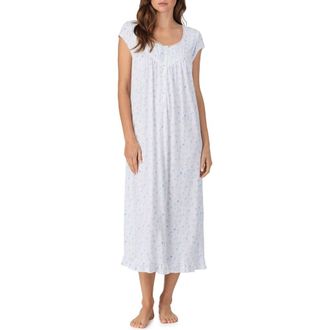 Eileen West Cap Sleeve Cotton Nightgown in White/blue at Nordstrom, Size Xx-Small