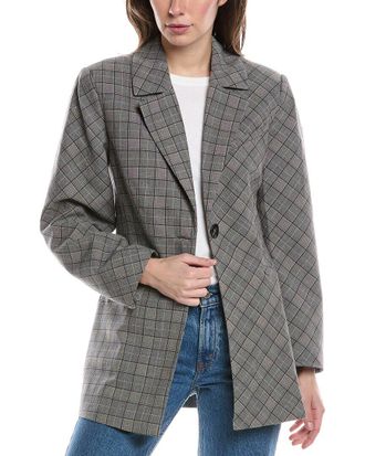 Ganni Ganni Check Mix Fitted Wool-Blend Blazer