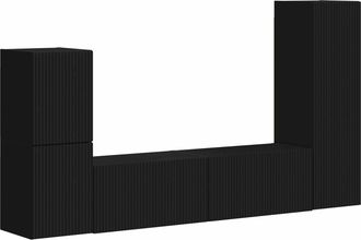 vidaXL Conjunto De Mueble De Tv 4 Uds. Negro Madera De Ingenier&iacute;a Vidaxl