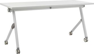 Beliani Scrivania Rettangolare Pieghevole Con Rotelle Portatile Con Struttura In Metallo Bianco 120 X 60 Cm Bendi