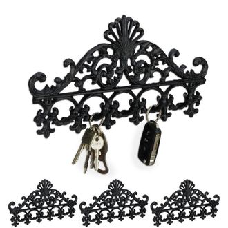 Relaxdays Relaxdays Set of 4 Cast Iron Coat Racks, 5 Hooks, Antique Cottage Style, for Keys, HxWxD: approx 17 x 35 x 3.5 cm, Black