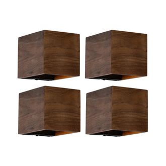 QAZQA R&uacute;stico Set De 4 L&aacute;mparas De Pared Inteligentes Madera Nogal Con Wifi G9 - Transfer /acero Cuadrada Adecuado Para Led Max. 1 X 2.5 Watt - Qazqa