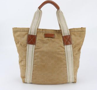 Gucci Light Brown Leather Nylon Handbag Shoulder Bag Tote Bag (Pre-Owned)