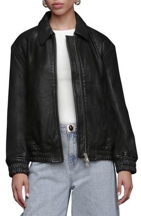 Avec Les Filles Leather Bomber Jacket with Embroidered Trim in Black at Nordstrom Rack, Size Small