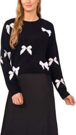 CeCe by Cynthia Steffe Bow Crewneck Sweater in Rich Black at Nordstrom Rack, Size Medium