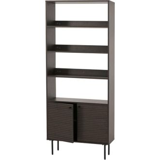 Hhg [NUNCA USADO] Estantería HHG-310, estantería alta, estilo escandinavo metal madera melamina MVG 200x80x30cm, marrón oscuro