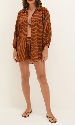 Vix Sundown Mori Cover-Up Shirt in Brown Multi at Nordstrom Rack, Size Large