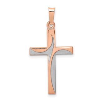 Diamond2Deal 14k Rose Gold Rhodium Hollow Cross Pendant