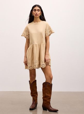 Icone Womens Organic cotton jersey and broderie anglaise minidress