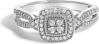 House of Brilliance 10K White Gold 1/10 Cttw Diamond Cluster Halo Promise Ring