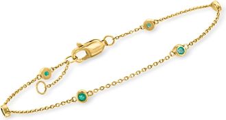RS Pure by Ross-Simons Emerald Station Bracelet in 14kt Yellow Gold