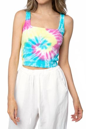 NSF Mira Square Neck Crop Tank In Bright Pastel Spiral Dye