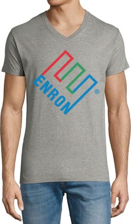 Generic Enron Company Logo Biggest Financial Ponzi Scheme Mens Cotton V-Neck T-Shirt Gray Large