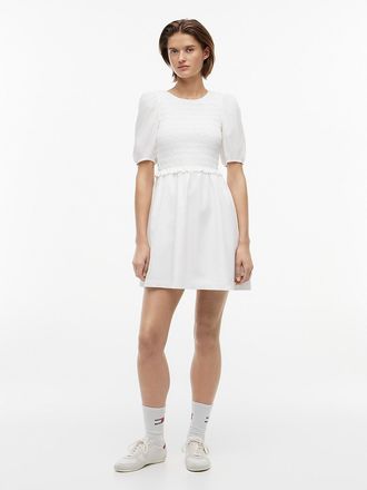 Tommy Hilfiger Womens Tommy Jeans Shirred Poplin Mini Dress - Ecru - XL