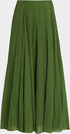 Vince Crinkled Pliss&eacute; Cotton-Blend Maxi Skirt