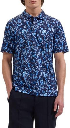Bugatchi Hendrix Digital Floral Print Pima Cotton Polo in Navy at Nordstrom, Size Xx-Large