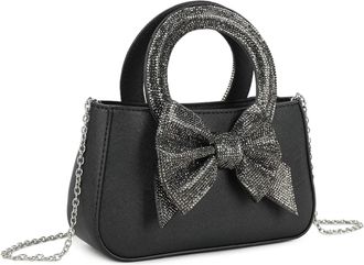 Generic Elegant Evening Handbag, Crystal Rhinestone Bow, Chain Strap Crossbody Clutch Bag, Small Formal Party Cross Body Bag (Black)