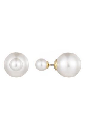 Adornia Faux Pearl Front/Back Stud Earrings in White at Nordstrom Rack