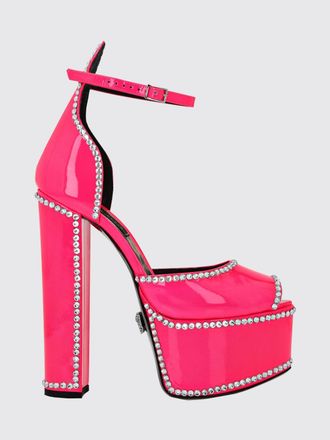 Philipp Plein Patent Leather Platform Sandals with High Heel and Rhinestones