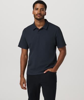 Vuori Clothing Short Sleeve Lightweight Tech Waffle Polo - Relaxed Fit | Navy | Medium