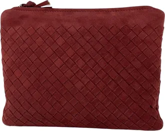 Bottega Veneta Intrecciato Red Color Leather Clutch Bag (Pre-Owned)