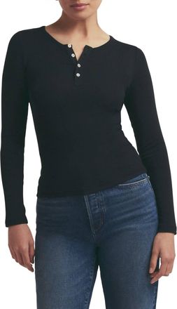 Favorite Daughter Henley Ribbed Long Sleeve Top In Black