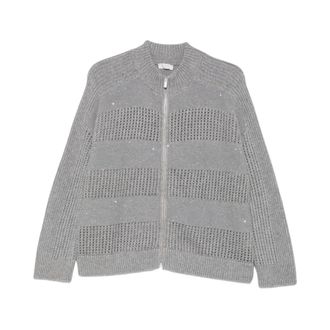 PESERICO Cardigan a Maglia Aperta con Paillettes - - Knitwear - Donna - Grigio - M