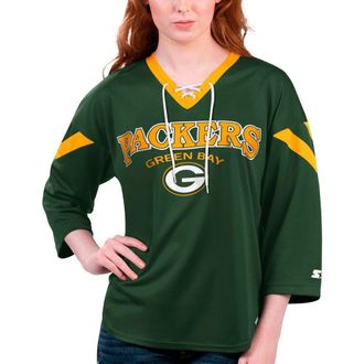 Starter Womens Starter Green Green Bay Packers Rally Lace-Up 3/4 Sleeve T-Shirt at Nordstrom, Size Xx-Large