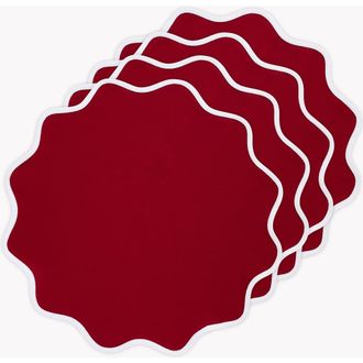 Solino Home Linen Round Placemats - Giselle Scallop Edge, 16 Round in White And Red at Nordstrom, Size Medium