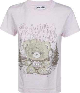 Ganni T-shirt Basic Cotone Baby Fit Teddy Forest - - Tops - Donna - Rosa - M