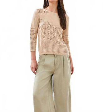 Tribal Crochet Knit Three Quarter Sleeve Sweater In Coco Cream