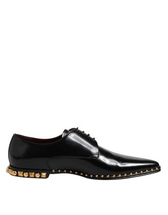 Dolce & Gabbana Black Leather Studded Derby Men Dress Mens Shoes