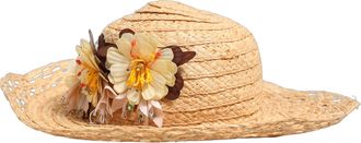 Dolce & Gabbana Women Beige Wide Brim Floral Bucket Capello Hat Rafia