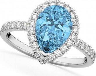 Allurez Pear Cut Halo Blue Topaz & Diamond Engagement Ring 14K White Gold 1.91ct