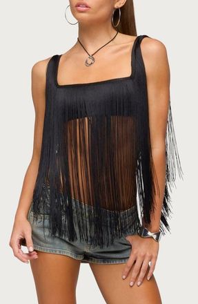Edikted Eranthe Fringe Tank in Black at Nordstrom, Size X-Small