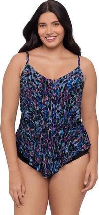 Trimshaper Ronnie 2 Tier Ruffle Tankini Swimsuit Top in Mystic Skin at Nordstrom, Size 14
